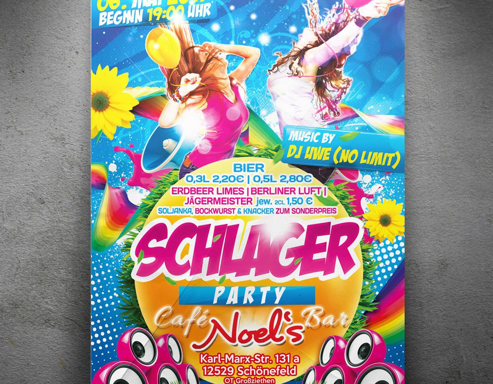 Schlager Party Flyer Cafe Noels Somedesigns